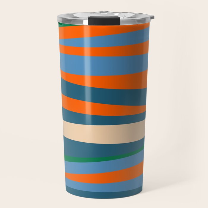 Terzo Stripes Vertical Abstract Pattern Blue Orange Green Beige Travel Mug Gallery Image 1