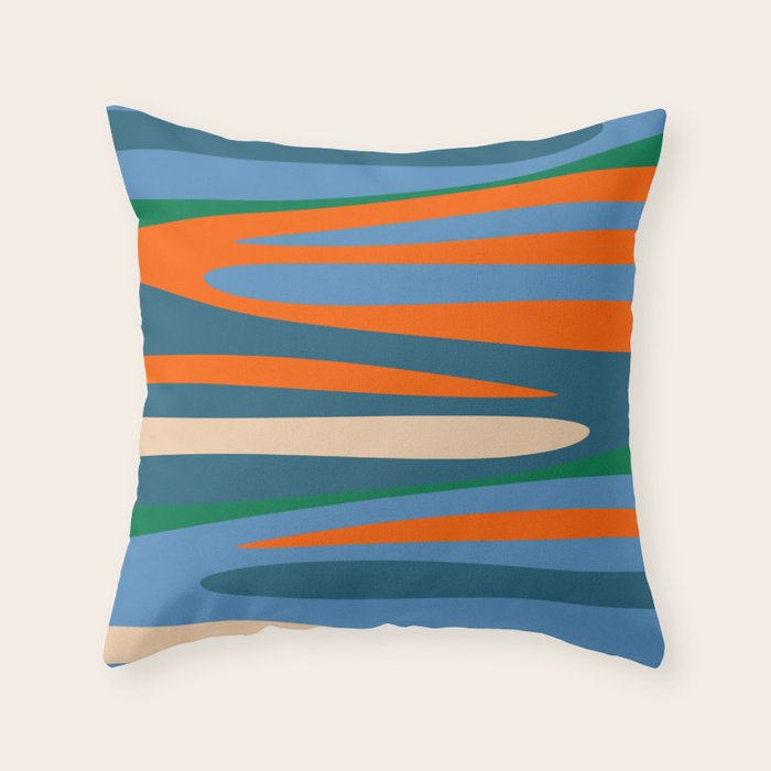 Terzo Stripes Vertical Abstract Pattern Blue Orange Green Beige Throw Pillow Gallery Image 1