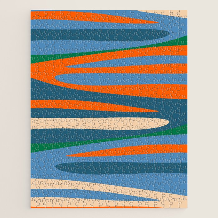 Terzo Stripes Vertical Abstract Pattern Blue Orange Green Beige Jigsaw Puzzle Gallery Image 1
