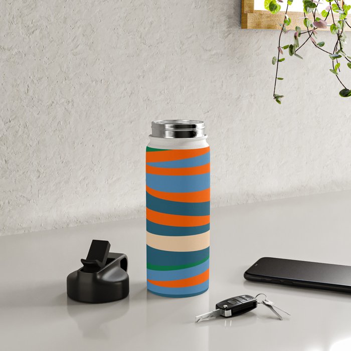 Terzo Stripes Vertical Abstract Pattern Blue Orange Green Beige Water Bottle Gallery Image 4