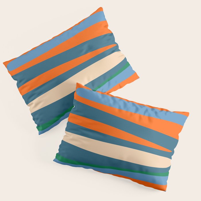 Terzo Stripes Vertical Abstract Pattern Blue Orange Green Beige Pillow Sham Gallery Image 3