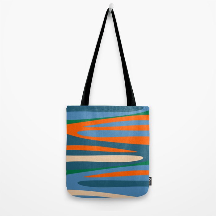 Terzo Stripes Vertical Abstract Pattern Blue Orange Green Beige Tote Bag Gallery Image 2