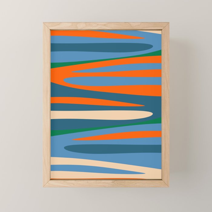 Terzo Stripes Vertical Abstract Pattern Blue Orange Green Beige Mini Art Print Gallery Image 1