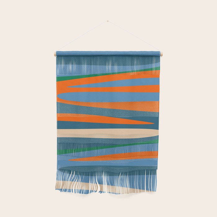 Terzo Stripes Vertical Abstract Pattern Blue Orange Green Beige Wall Hanging Gallery Image 1