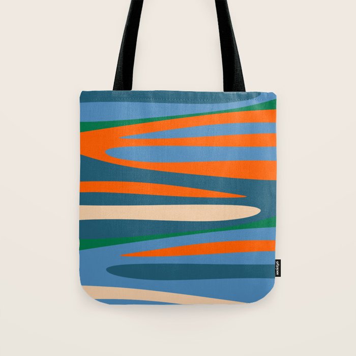 Terzo Stripes Vertical Abstract Pattern Blue Orange Green Beige Tote Bag Gallery Image 1