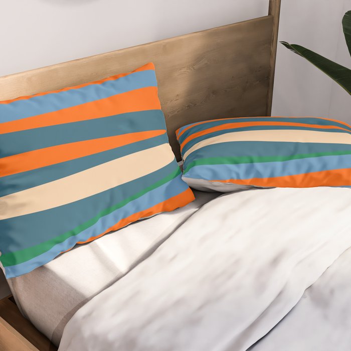 Terzo Stripes Vertical Abstract Pattern Blue Orange Green Beige Pillow Sham Gallery Image 2