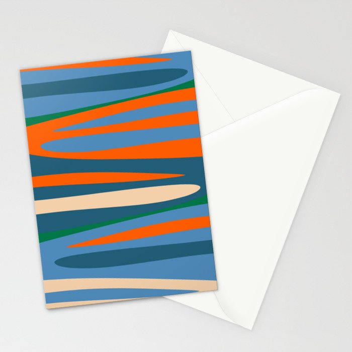 Terzo Stripes Vertical Abstract Pattern Blue Orange Green Beige Stationery Card Gallery Image 2