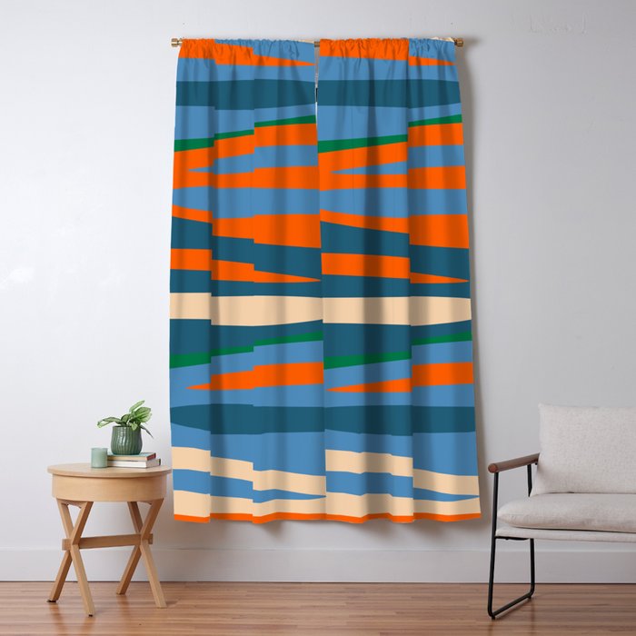 Terzo Stripes Vertical Abstract Pattern Blue Orange Green Beige Window Curtain Gallery Image 1