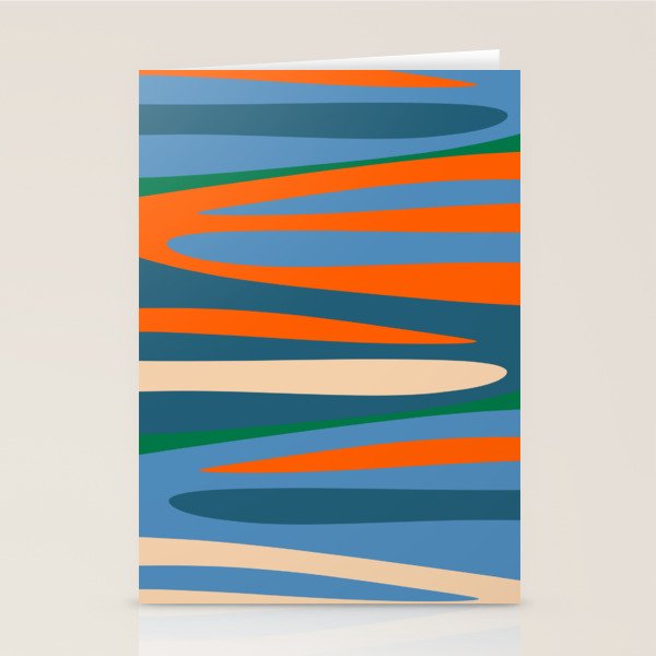 Terzo Stripes Vertical Abstract Pattern Blue Orange Green Beige Stationery Card Gallery Image 1