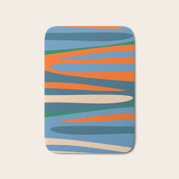 Terzo Stripes Vertical Abstract Pattern Blue Orange Green Beige Bath Mat Gallery Image 1