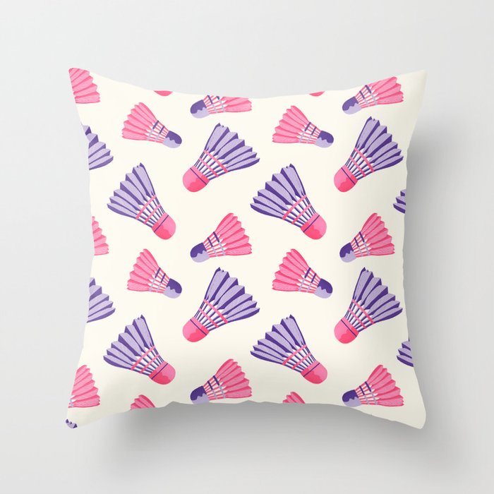 Pink and purple badminton birdies Throw Pillow Gallery Image 6