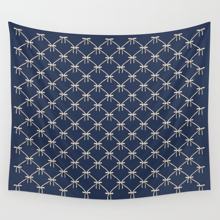 Bows & Ribbons Pattern XLII Dark Navy Blue Wall Tapestry Gallery Image 4