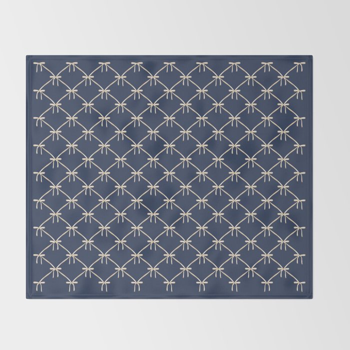 Bows & Ribbons Pattern XLII Dark Navy Blue Throw Blanket Gallery Image 2