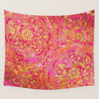 Hot Pink and Gold Baroque Floral Pattern Wall Tapestry Gallery Image 4
