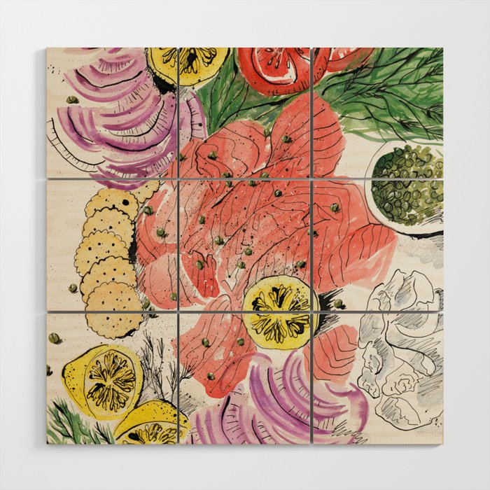 Smoked Salmon Spread Food Illustration Wood Wall Art Gallery Image 1