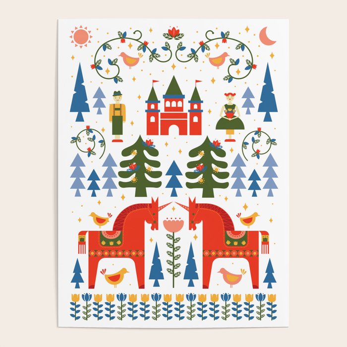 Scandinavian Fairytale - Green + Red Poster Gallery Image 1