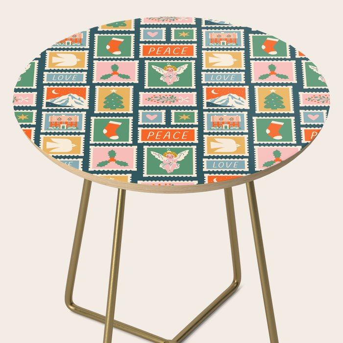 Vintage christmas postage stamp pattern Side Table Gallery Image 2