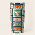 Vintage christmas postage stamp pattern Travel Mug Gallery Image 1