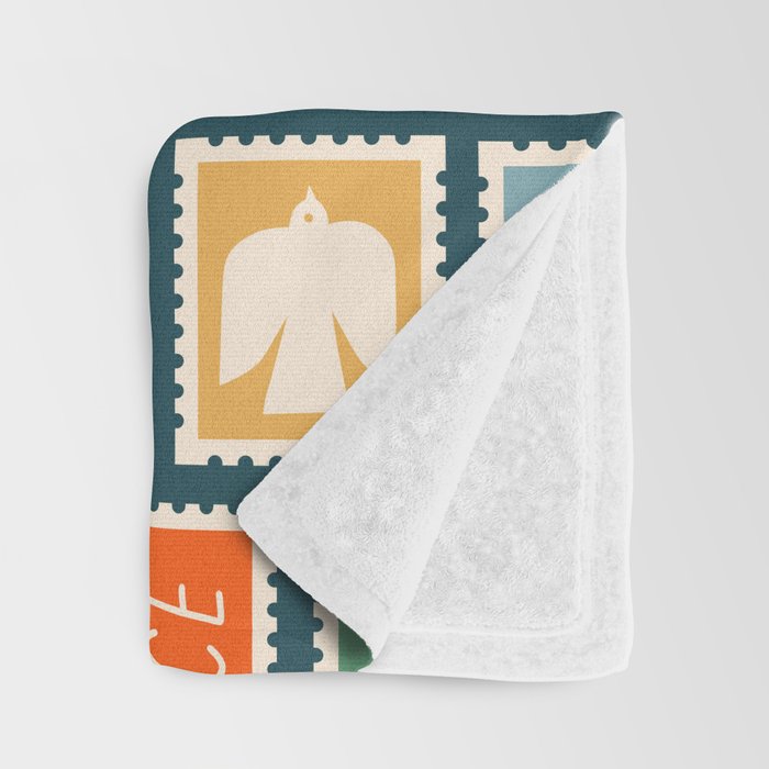 Vintage christmas postage stamp pattern Throw Blanket Gallery Image 3