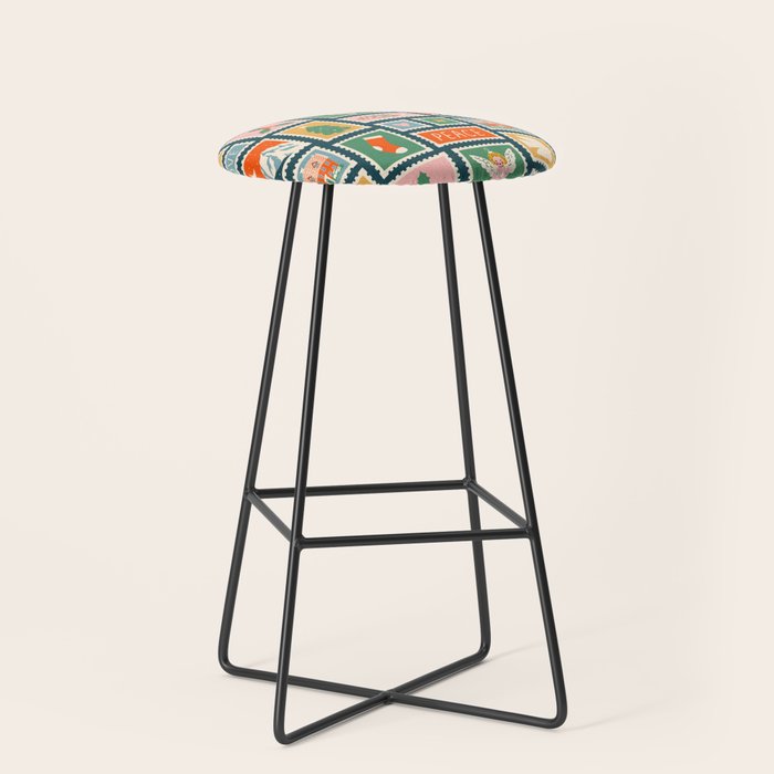 Vintage christmas postage stamp pattern Stool Gallery Image 1