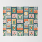 Vintage christmas postage stamp pattern Throw Blanket Gallery Image 2