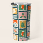 Vintage christmas postage stamp pattern Travel Mug Gallery Image 3