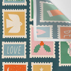 Vintage christmas postage stamp pattern Wall Tapestry Gallery Image 3