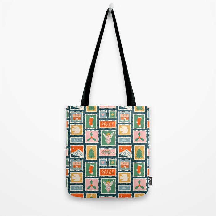 Vintage christmas postage stamp pattern Tote Bag Gallery Image 2