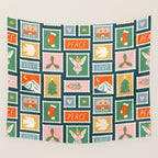 Vintage christmas postage stamp pattern Wall Tapestry Gallery Image 4