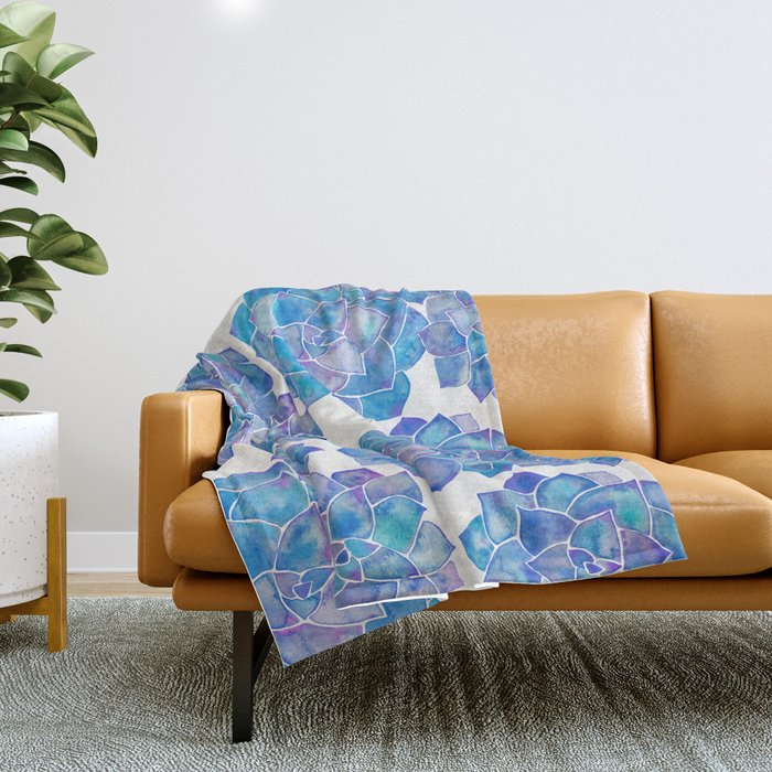 Rosette Succulents - Blue Palette Throw Blanket Gallery Image 1