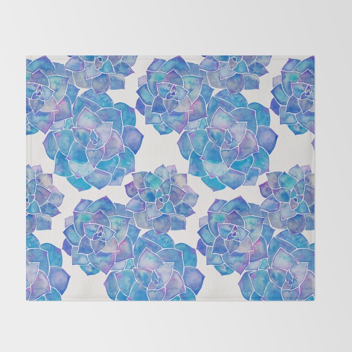 Rosette Succulents - Blue Palette Throw Blanket Gallery Image 2