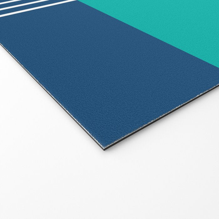 Geometric Lines in Blue Teal Yellow (Sun and Rainbow abstraction) Welcome Mat Gallery Image 2