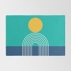 Geometric Lines in Blue Teal Yellow (Sun and Rainbow abstraction) Rug Gallery Image 2
