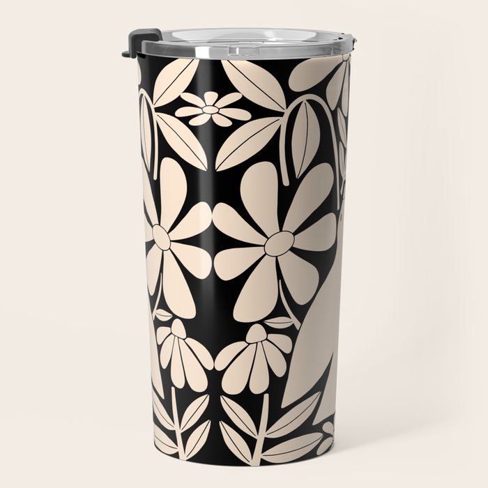 Freedom - Bird and Flower - Black and White  Travel Mug Gallery Image 3