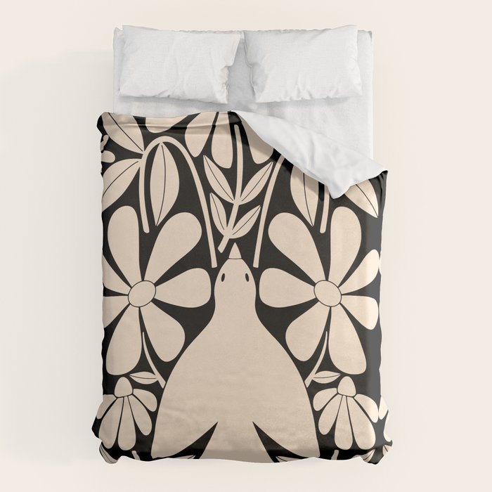 Freedom - Bird and Flower - Black and White  Duvet Cover Gallery Image 6