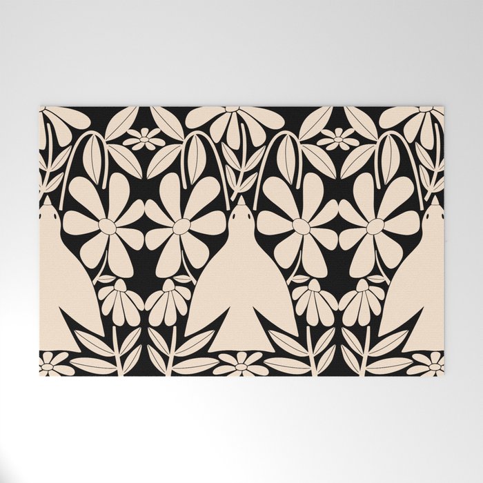 Freedom - Bird and Flower - Black and White  Welcome Mat Gallery Image 1