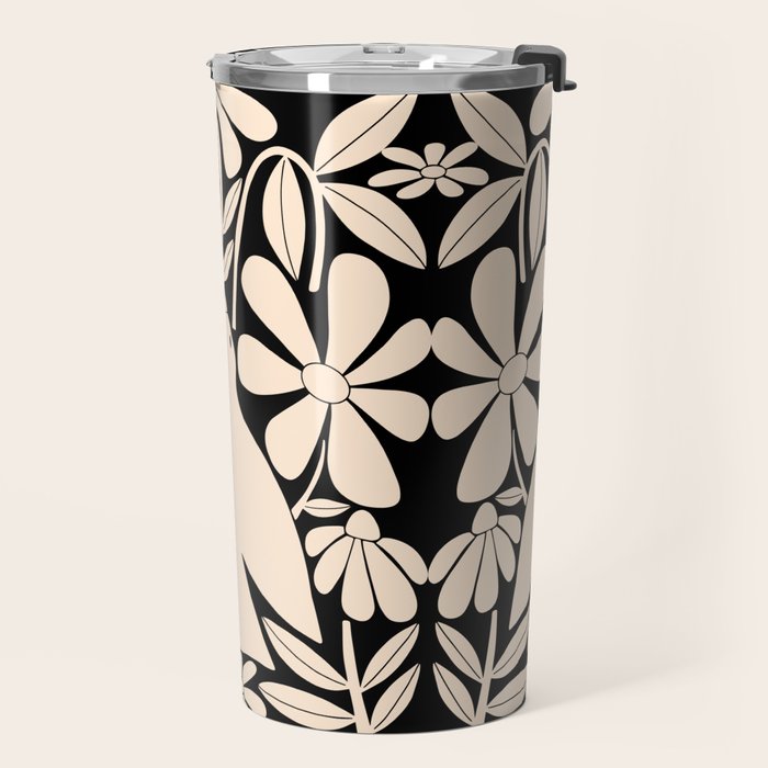 Freedom - Bird and Flower - Black and White  Travel Mug Gallery Image 2