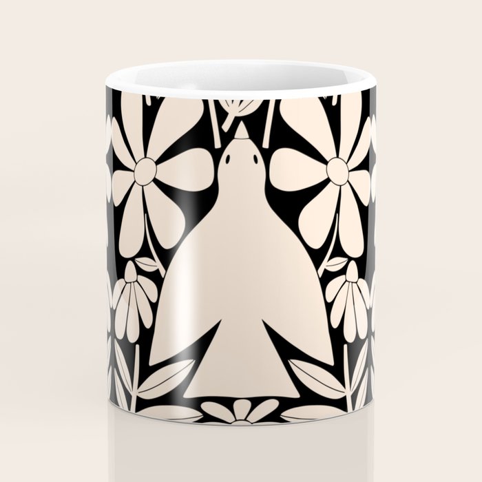 Freedom - Bird and Flower - Black and White  Coffee Mug Gallery Image 4