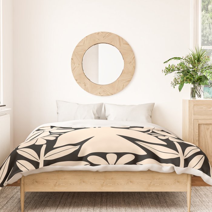 Freedom - Bird and Flower - Black and White  Duvet Cover Gallery Image 3