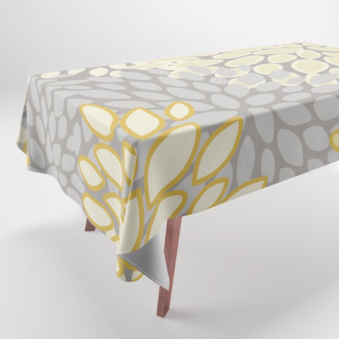 Floral Prints, Soft Yellow and Gray, Modern Print Art Tablecloth Gallery Image 1