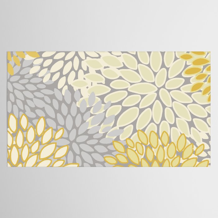 Floral Prints, Soft Yellow and Gray, Modern Print Art Tablecloth Gallery Image 2