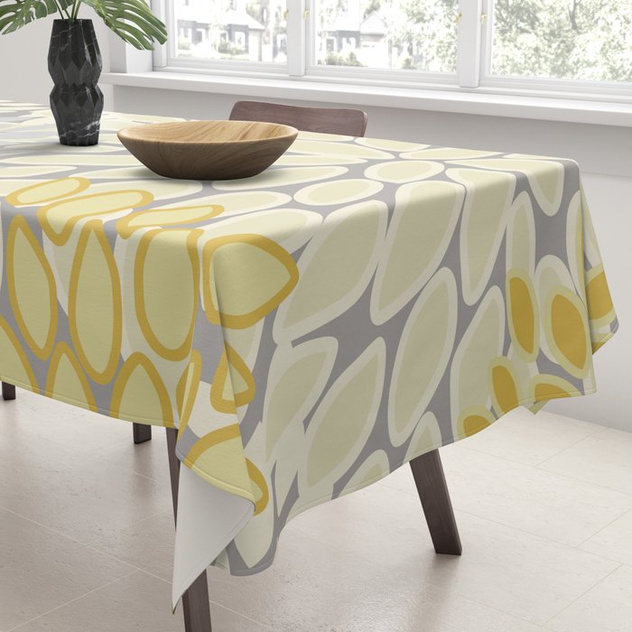 Floral Prints, Soft Yellow and Gray, Modern Print Art Tablecloth Gallery Image 3
