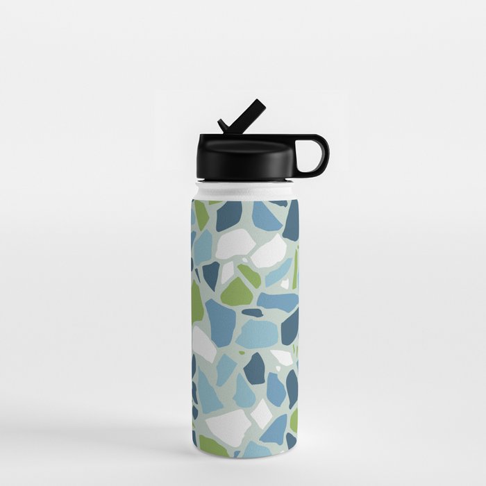 Terrazzo Mosaic Pattern, Teal Blue, Green, White Water Bottle Gallery Image 1
