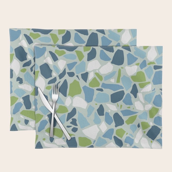 Terrazzo Mosaic Pattern, Teal Blue, Green, White Placemat Gallery Image 1
