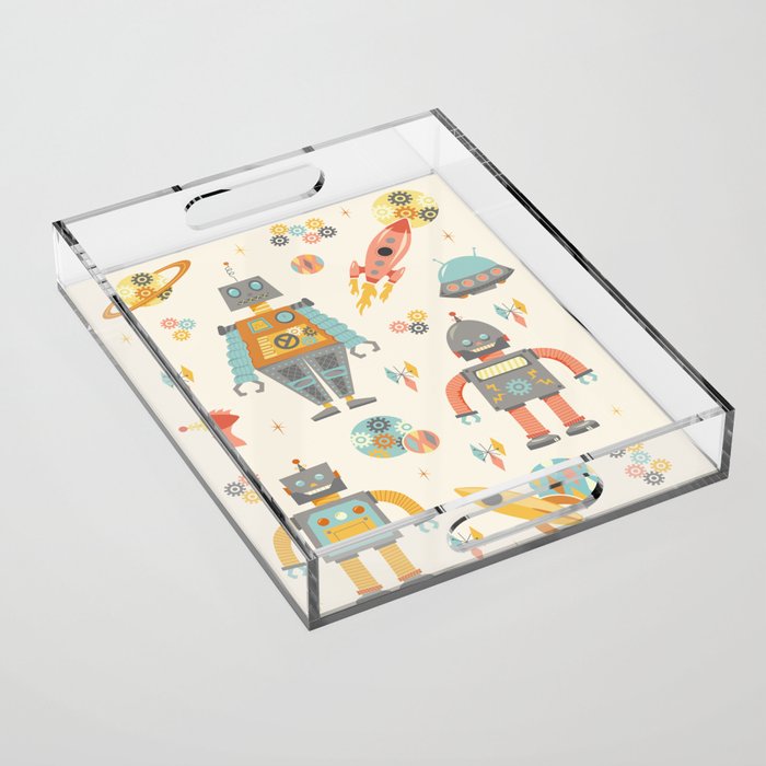 Vintage Inspired Robots in Space Acrylic Tray Gallery Image 1