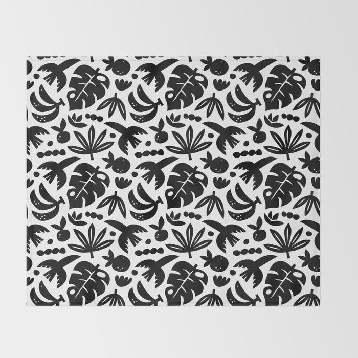 Black tropical summer nature art pattern Throw Blanket Gallery Image 2
