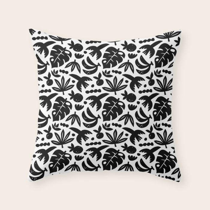 Black tropical summer nature art pattern Throw Pillow Gallery Image 6
