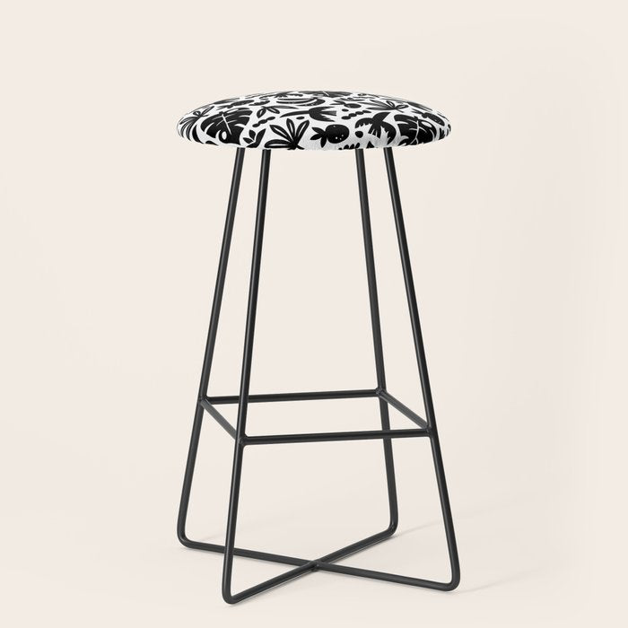 Black tropical summer nature art pattern Stool Gallery Image 1