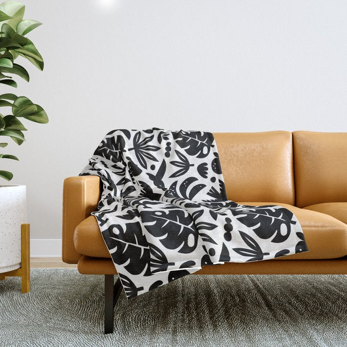 Black tropical summer nature art pattern Throw Blanket Gallery Image 1