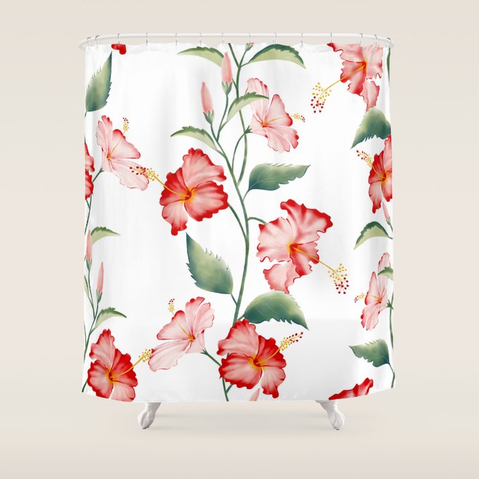 Hibiscus in White Shower Curtain Gallery Image 1
